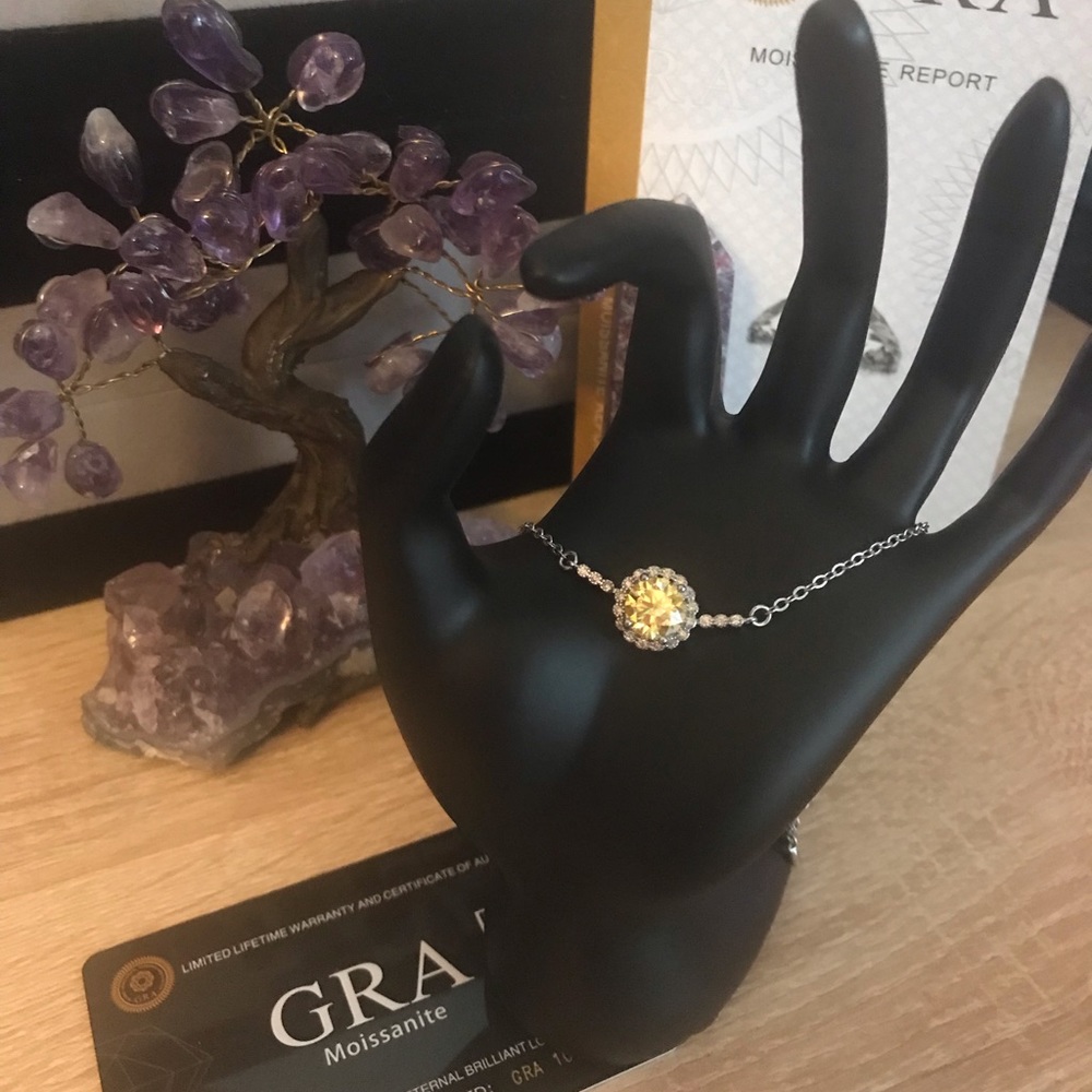 Moissanite 2ct Canary Yellow Champagne Sterling Silver Plated Bracelet